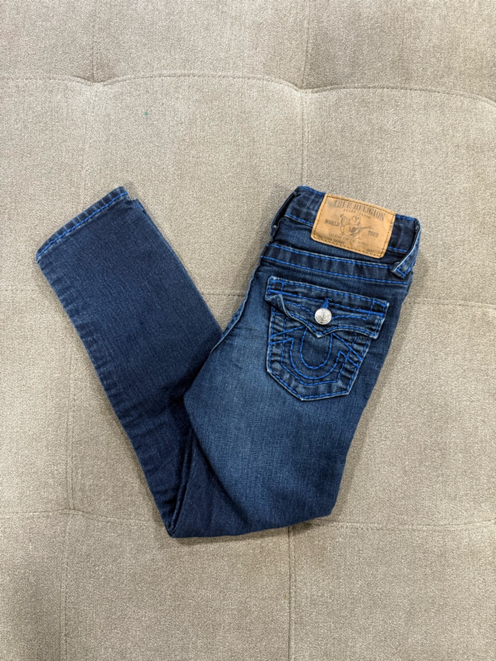 True Religion Indigo Denim Jeans with Contrast Stitching
